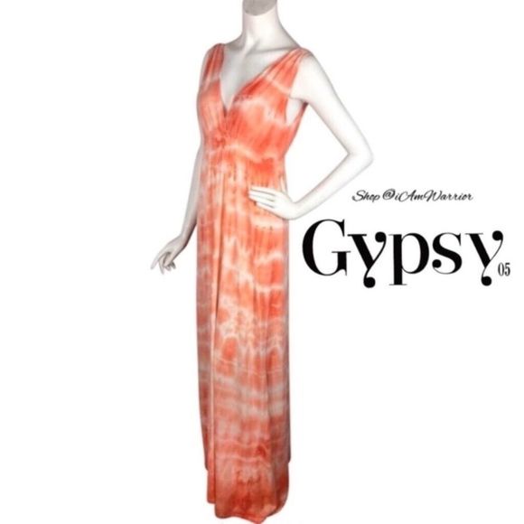 Gypsy 05 Cotton Peach Tie Dye Boho Maxi Dress - Picture 1 of 16